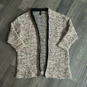 🔥Y.A.S.🔥 | Nude, black and white speckled wool blend knit cardigan